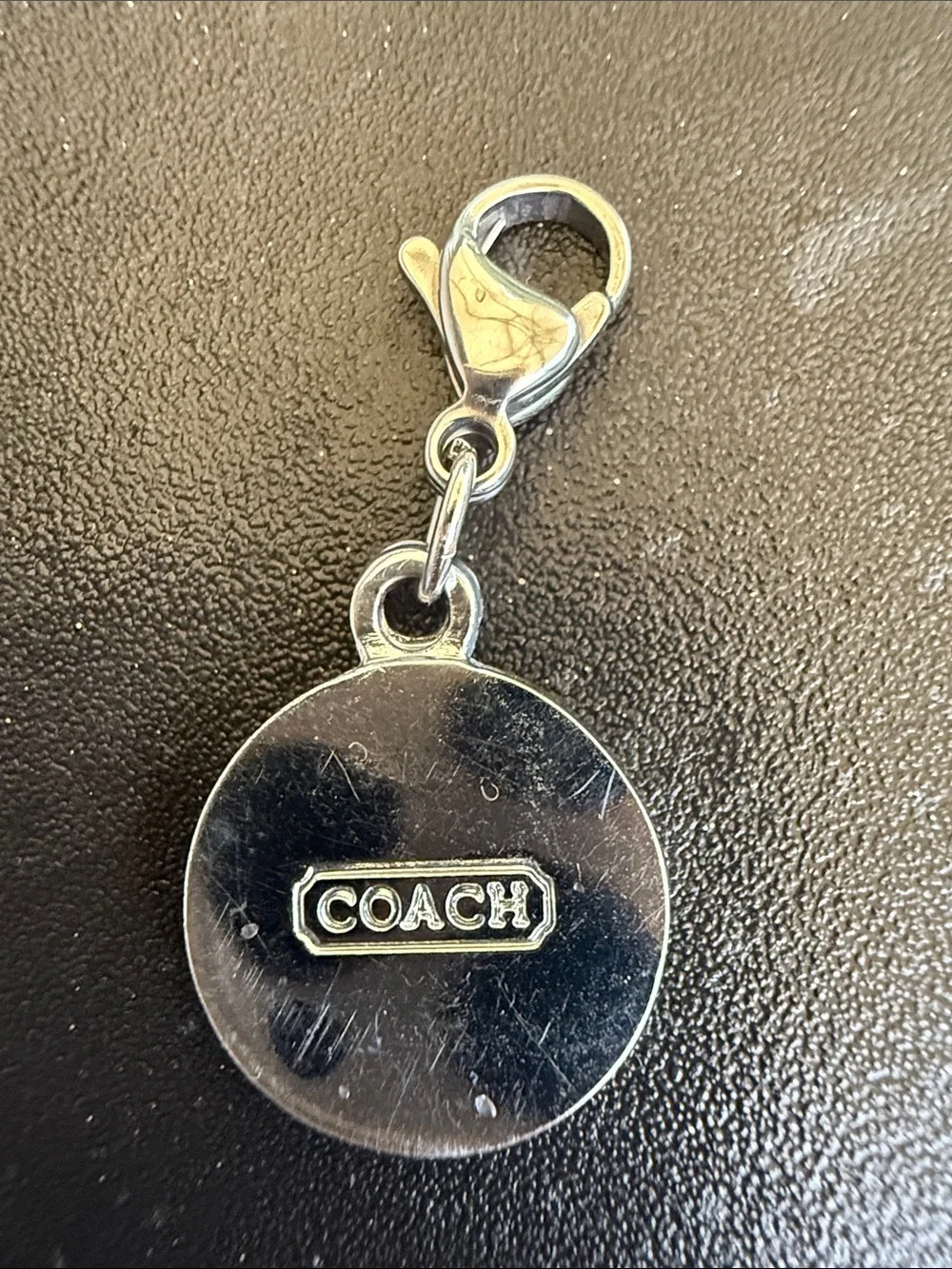 Coach Silver-Tone Red Enamel Mini Round Charm with Lobster Clasp